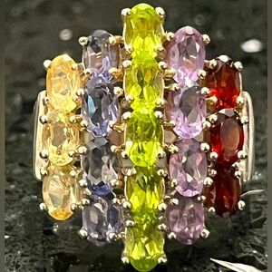 citrine garnet amethyst peridot blue topaz oval cut statement cocktail Ring QVC